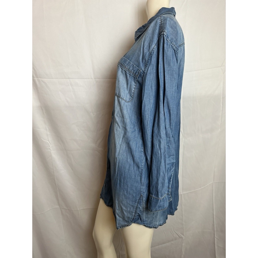Chico's Long Denim Tunic Shirt Blue Button Up Roll Tab Sleeves 2 (12 Large) - Picture 4 of 13